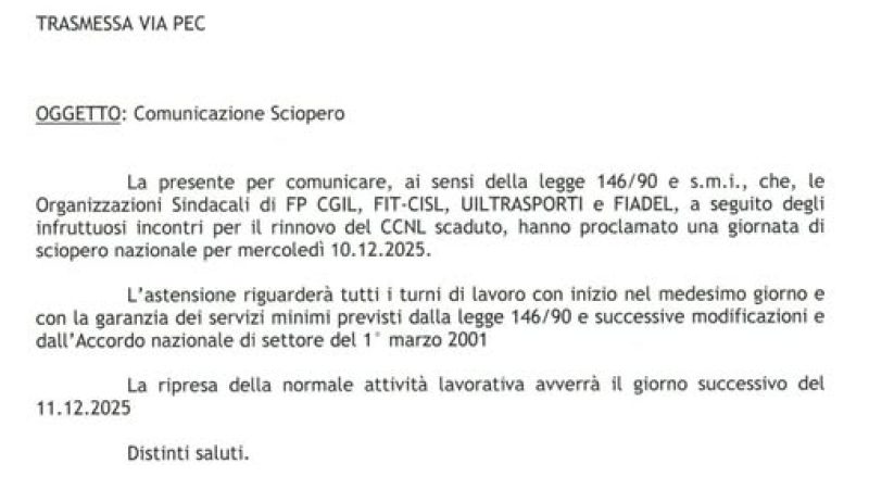 ATTENZIONE – SCIOPERO NAZIONALE RIFIUTI IL 10 DICEMBRE