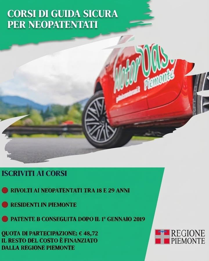🚗 Sono aperte le iscrizioni ai Corsi di Guida Sicura della Regione Piemonte,…