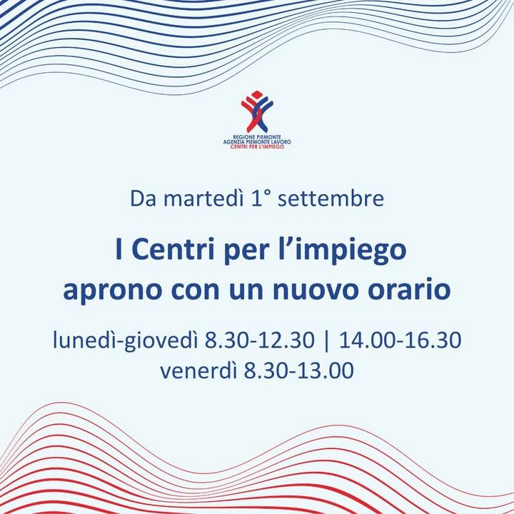 📢 Dal 1° settembre tutti i Centri per l'impiego cambiano orario di apertura.…