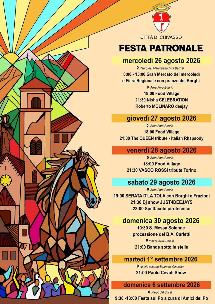 📌Da mercoledì 26 agosto a Chivasso parte ufficialmente la Festa patronale del…