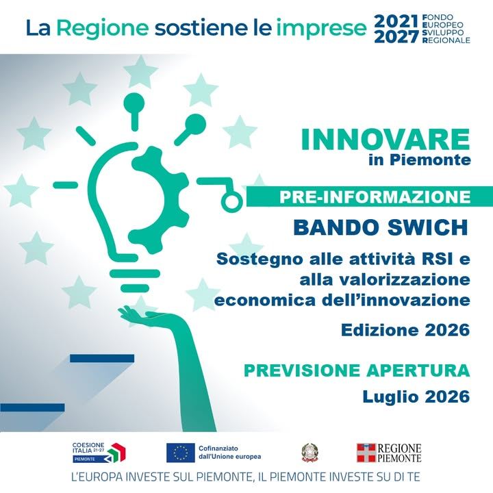 Pre-informazione del bando della Regione Piemonte "SWIch 2026" finanziato…