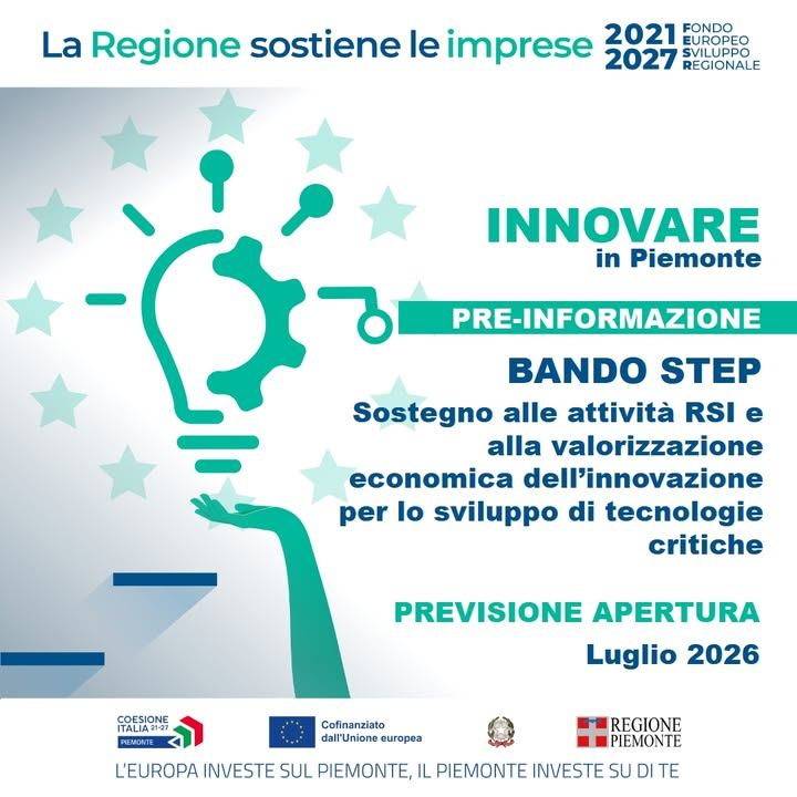 🔵 Pre-informazione del bando della Regione Piemonte STEP, finanziato…