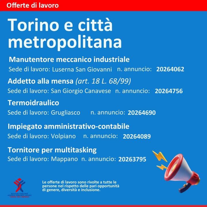 Nuove opportunità di lavoro nella provincia di Torino! 💼 Cerchiamo personale…
