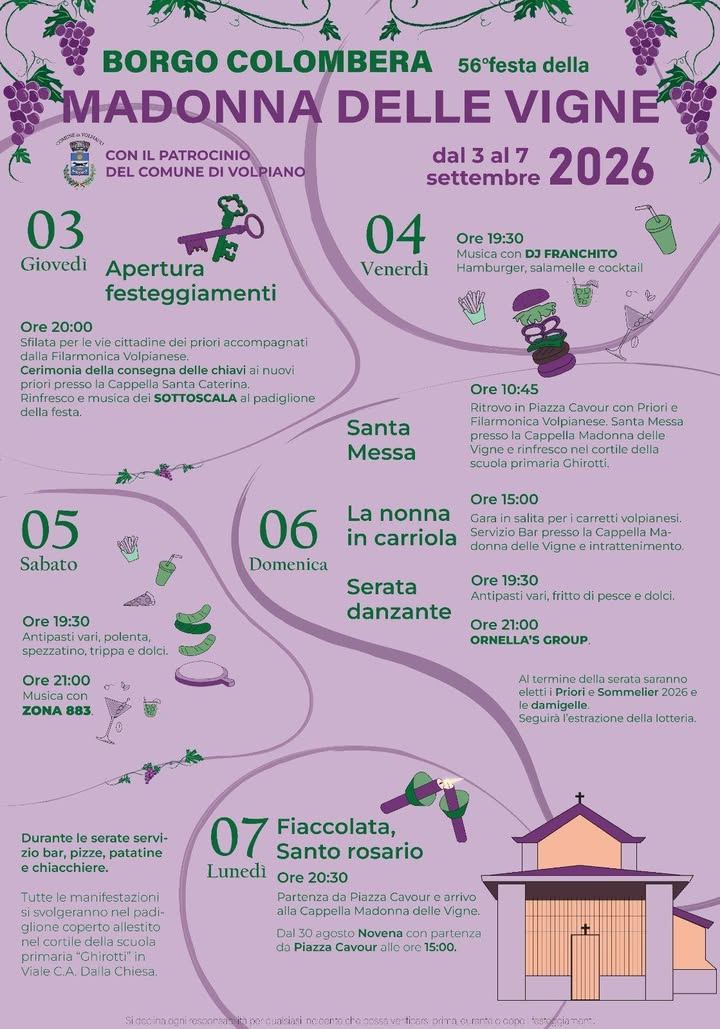 🍇 VOLPIANO, TORNA LA FESTA DELLA MADONNA DELLE VIGNE