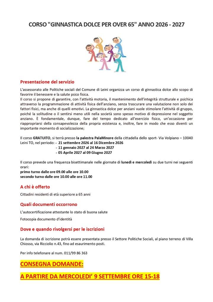 👵👴 CORSO DI GINNASTICA DOLCE PER OVER 65 👴👵 L’assessorato alle Politiche…