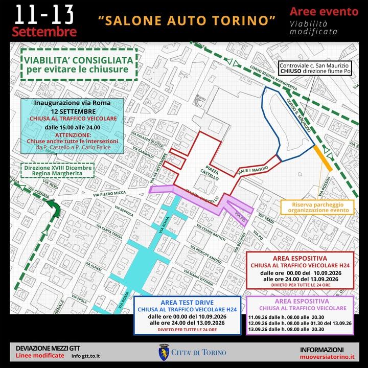 🚗 Salone Auto Torino: modifiche alla viabilità dal 10 al 13 settembre