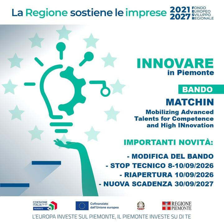 La Regione Piemonte introduce importanti aggiornamenti per la misura MATCHIN ,…