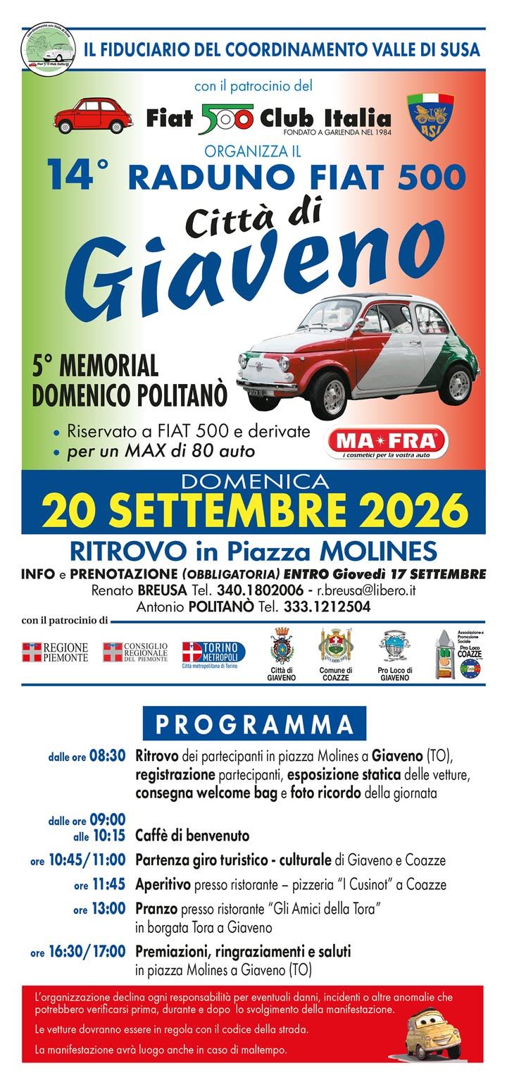 🚗 Domenica 20 settembre la Città di Giaveno accoglie la 14ª edizione dell'ormai…