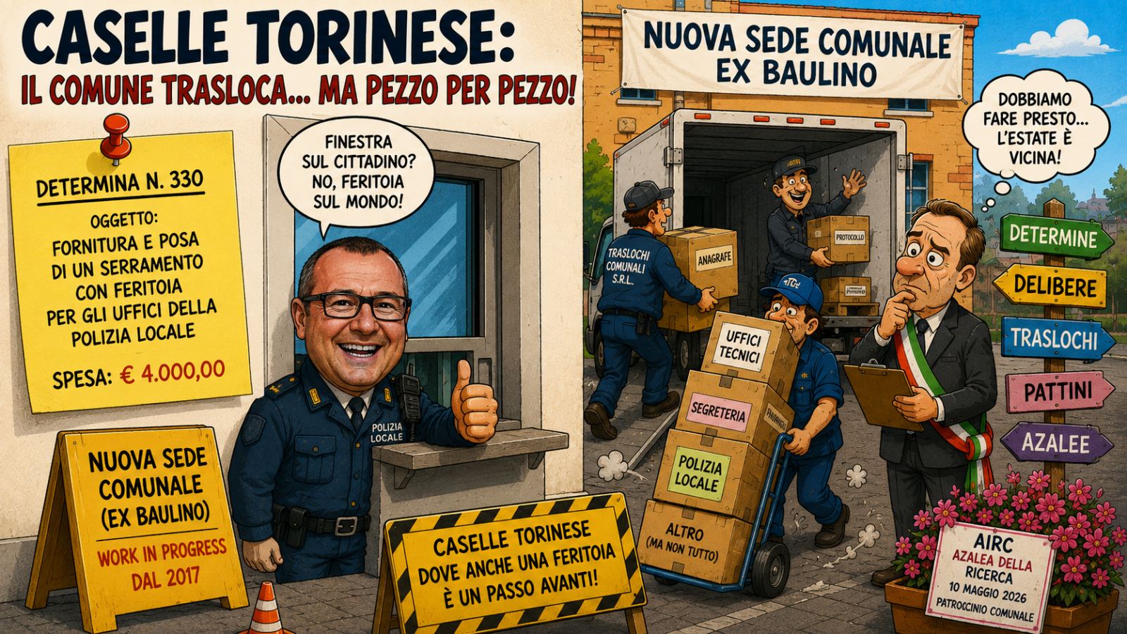 7 maggio, tra serramenti, pattini e azalee: il Comune trasloca, aggiorna i conti e prepara l’estate amministrativa