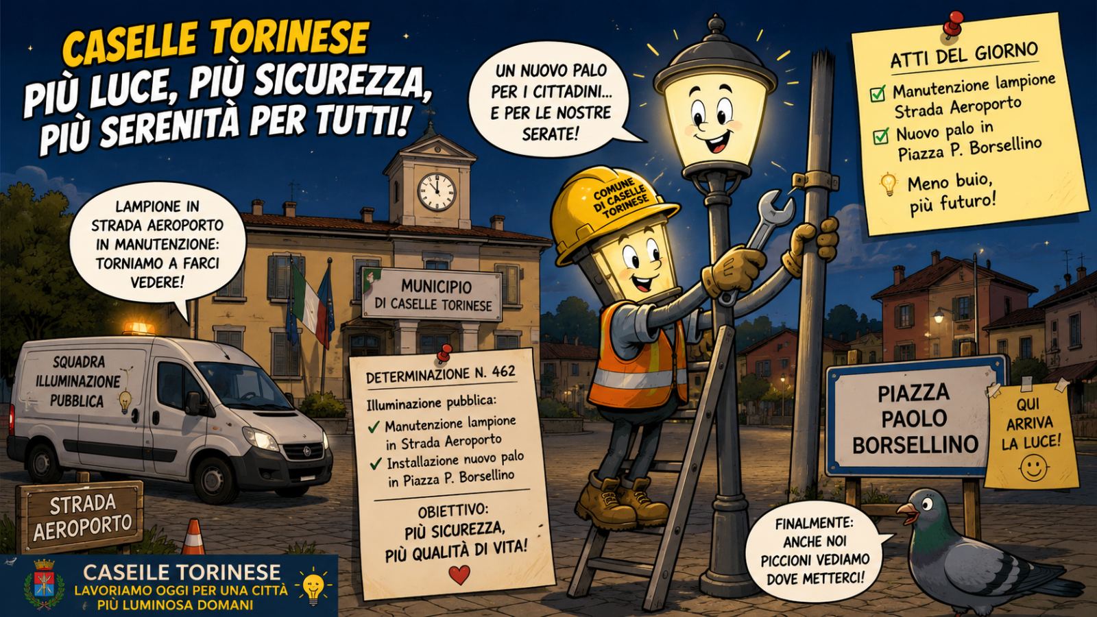 2 Luglio Caselle si illumina: lampioni, recinzioni e qualche francobollo da rimborsare