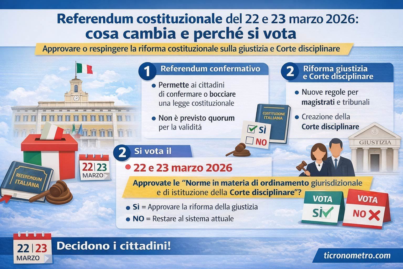 Referendum costituzionale del 22 e 23 marzo 2026: cosa cambia e perché si vota