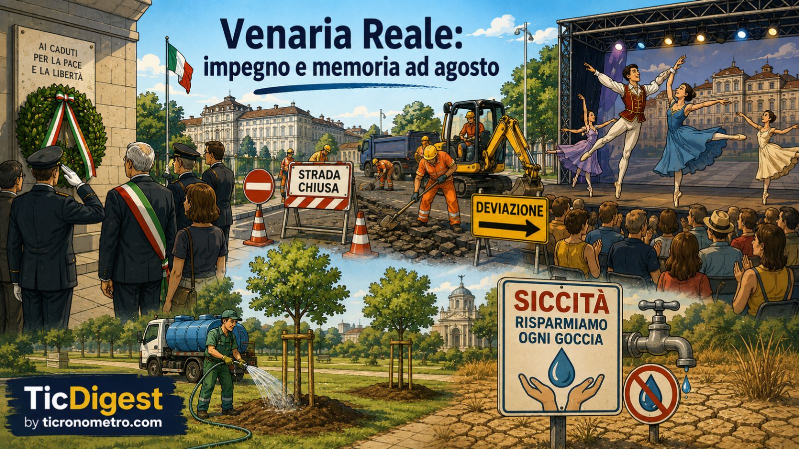 Venaria Reale ad agosto 2026: commemorazioni, lavori pubblici e attenzione all’ambiente in un’estate di sfide e cultura